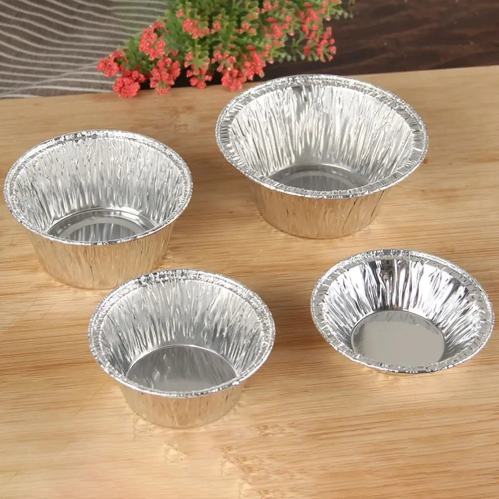 50Pcs Disposable Aluminum Tin Foil Baking Pans Non-stick Food Grade Tinfoil Tray Oil-Proof Practical Baking Cup Tray Egg 2