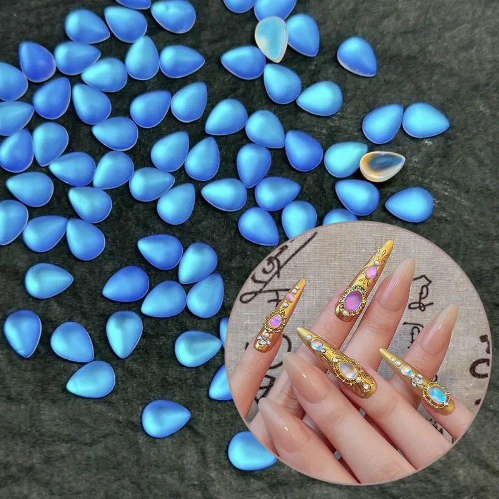 Blue Color Rhinestone Nail Decorations Oval Shape Matte Finish Nail Art Decoration Teardrop Gems Nail Charms DIY Manicure
