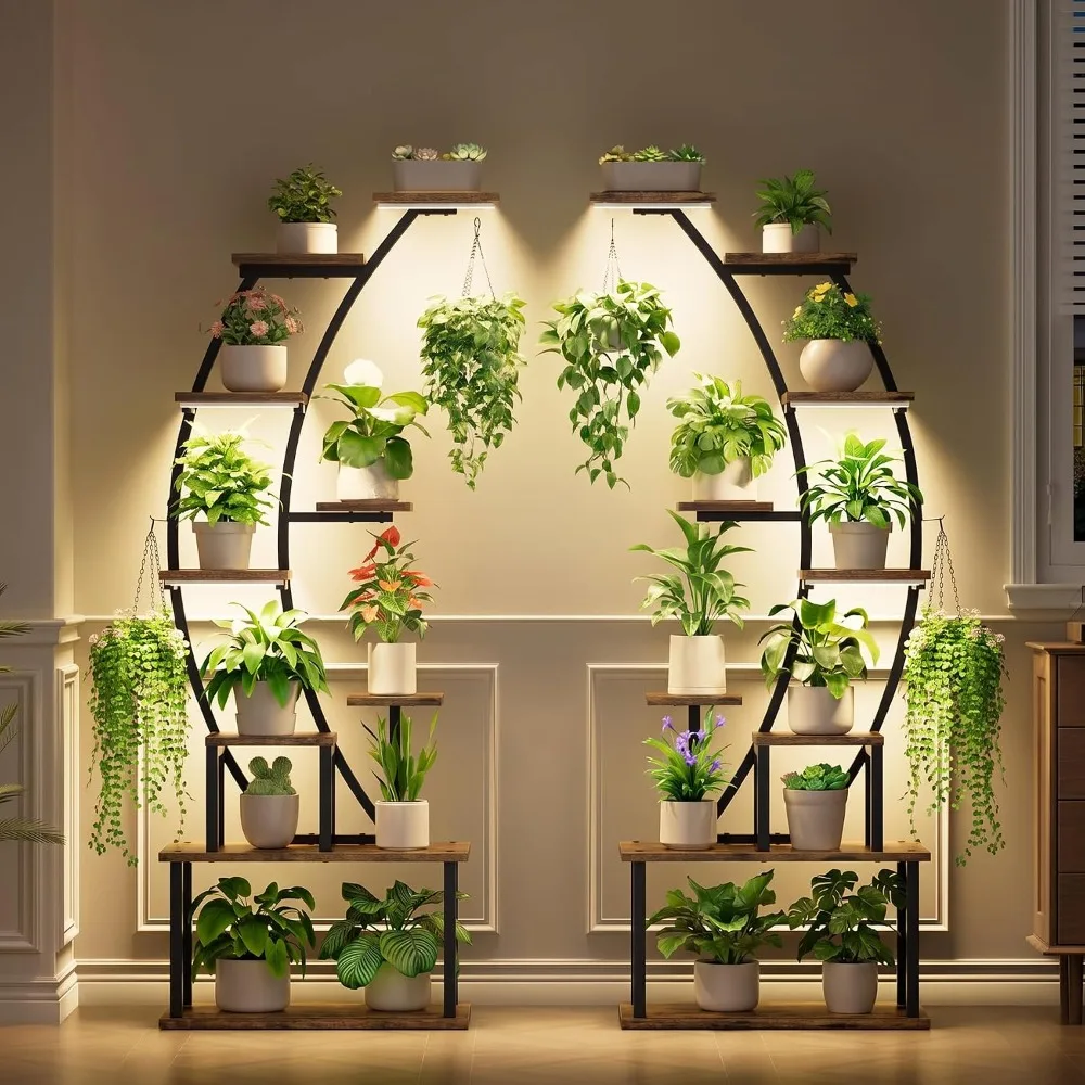 2 Pack Plant Stand Indoor with Grow Lights, 9 Tier Large Tall Plant Shelf