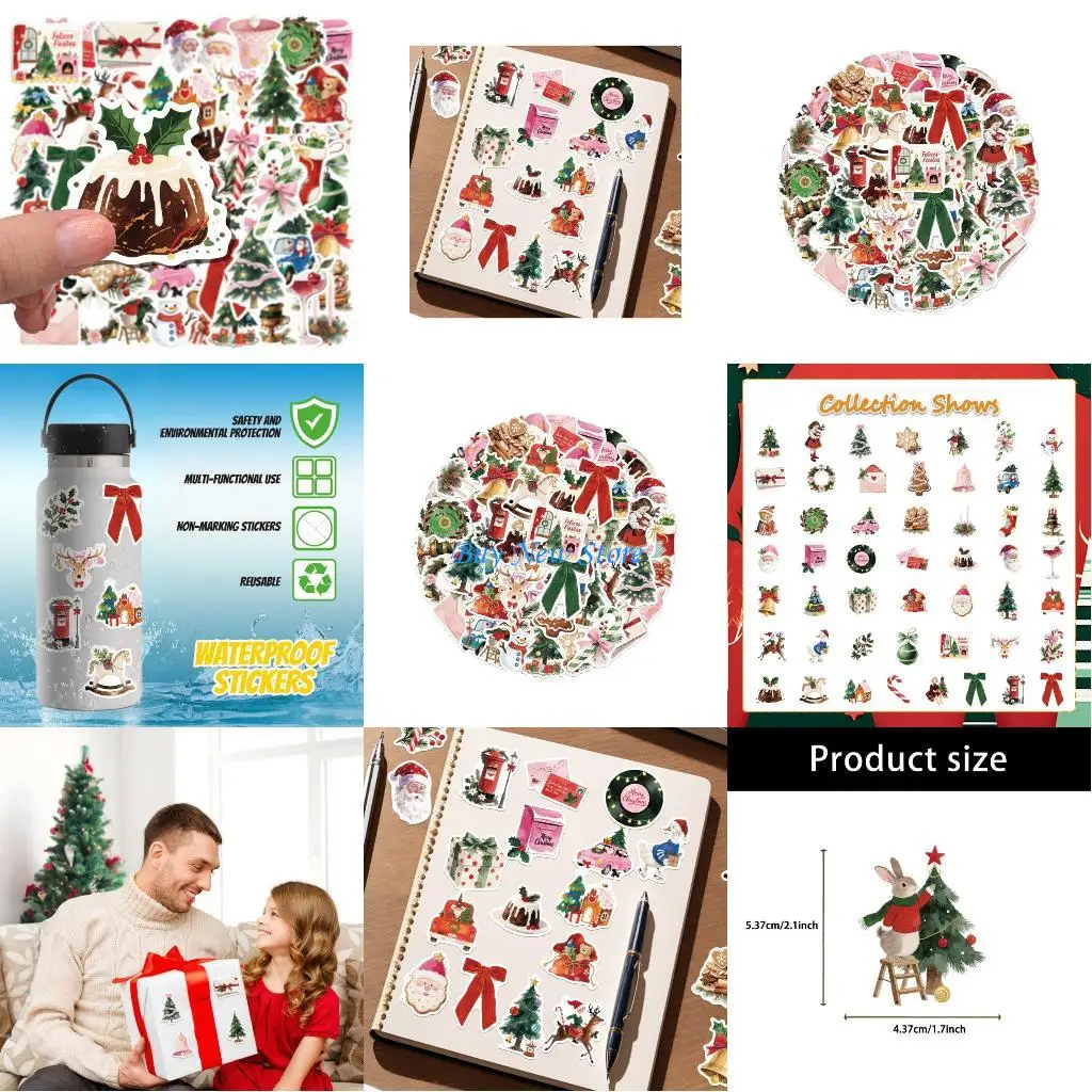 

20CE 50 листов, безопасная рождественская наклейка, съемная этикетка, текстура ПВХ, легко наносится, подходит для домашнего