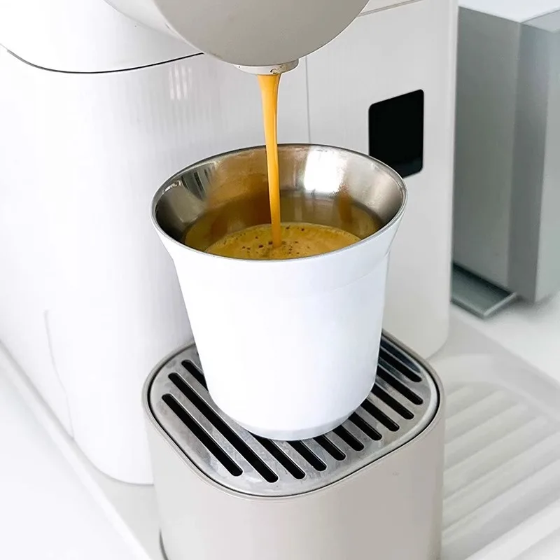 80ml New Simple Flat Bottom Cup Stainless Steel Double-layer Inner Tank Capsule Coffee Cup High-grade Solid Color Water Cup