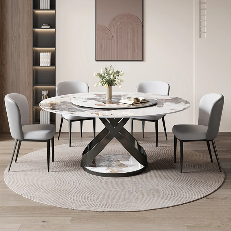 Complete Dining Room Table 4 Chairs Dinning Set 6 Luxury Square Mesa Salon Marble Multifunction Home Furniture Round