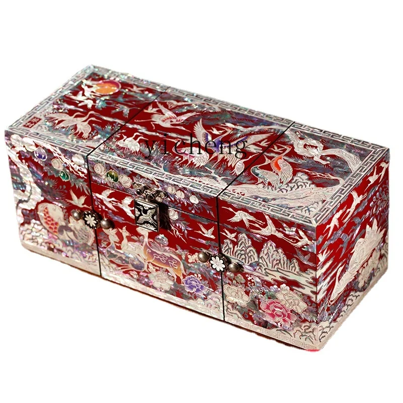 

Zk Mother-of-Pearl Lacquer Jewelry Box Wooden Wedding Gift Hand Jewelry Jewelry Box Retro Chinese Storage Box