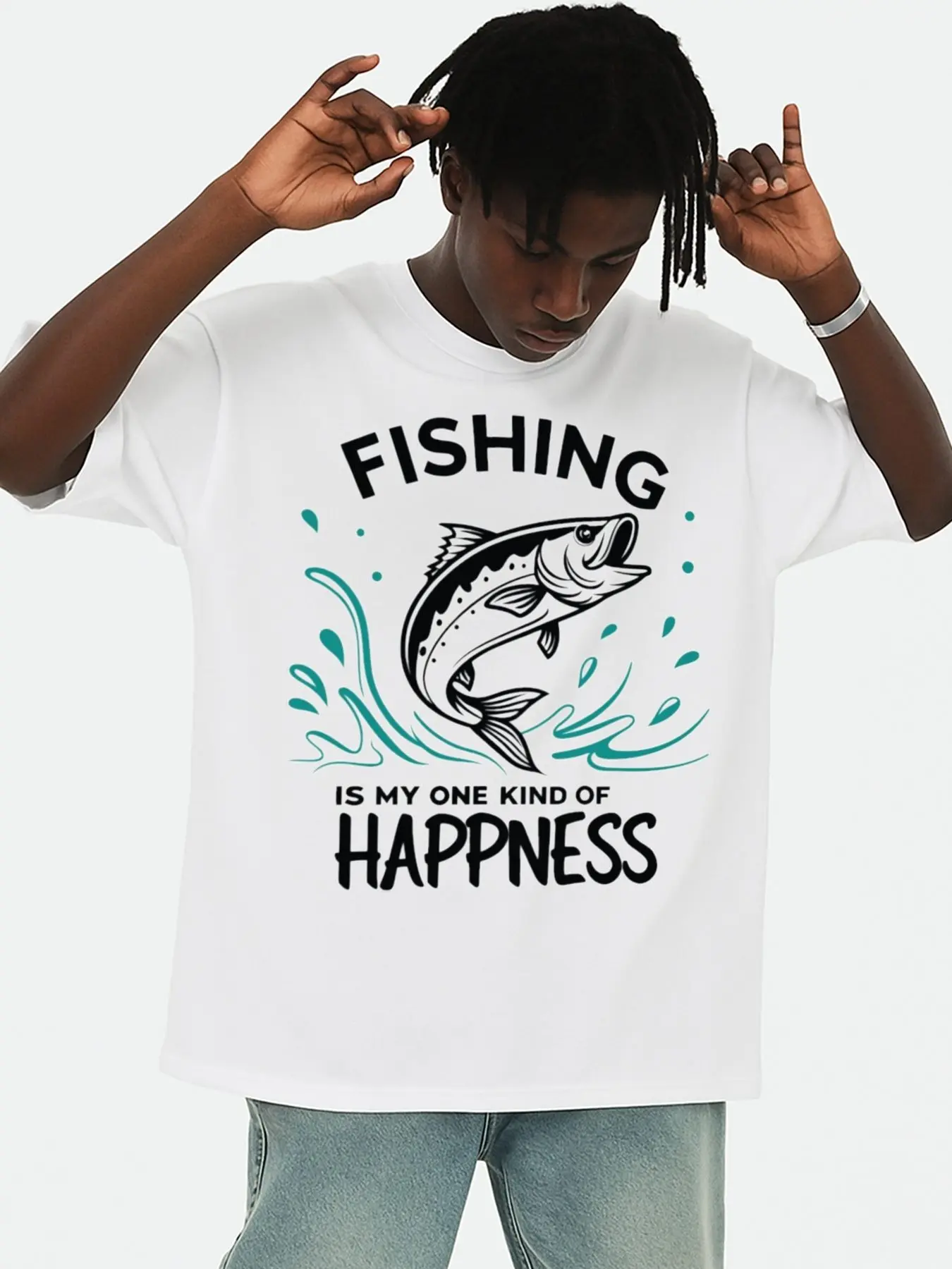 The Joy of Fishing Men's Crew Neck T-Shirt White Gift Elegant Spring/Summer Apparel Classic Casual T-Shirt Street Style Summer Casual Wear Suitable for Gifting Daily and Weekend Wear Easter Gift