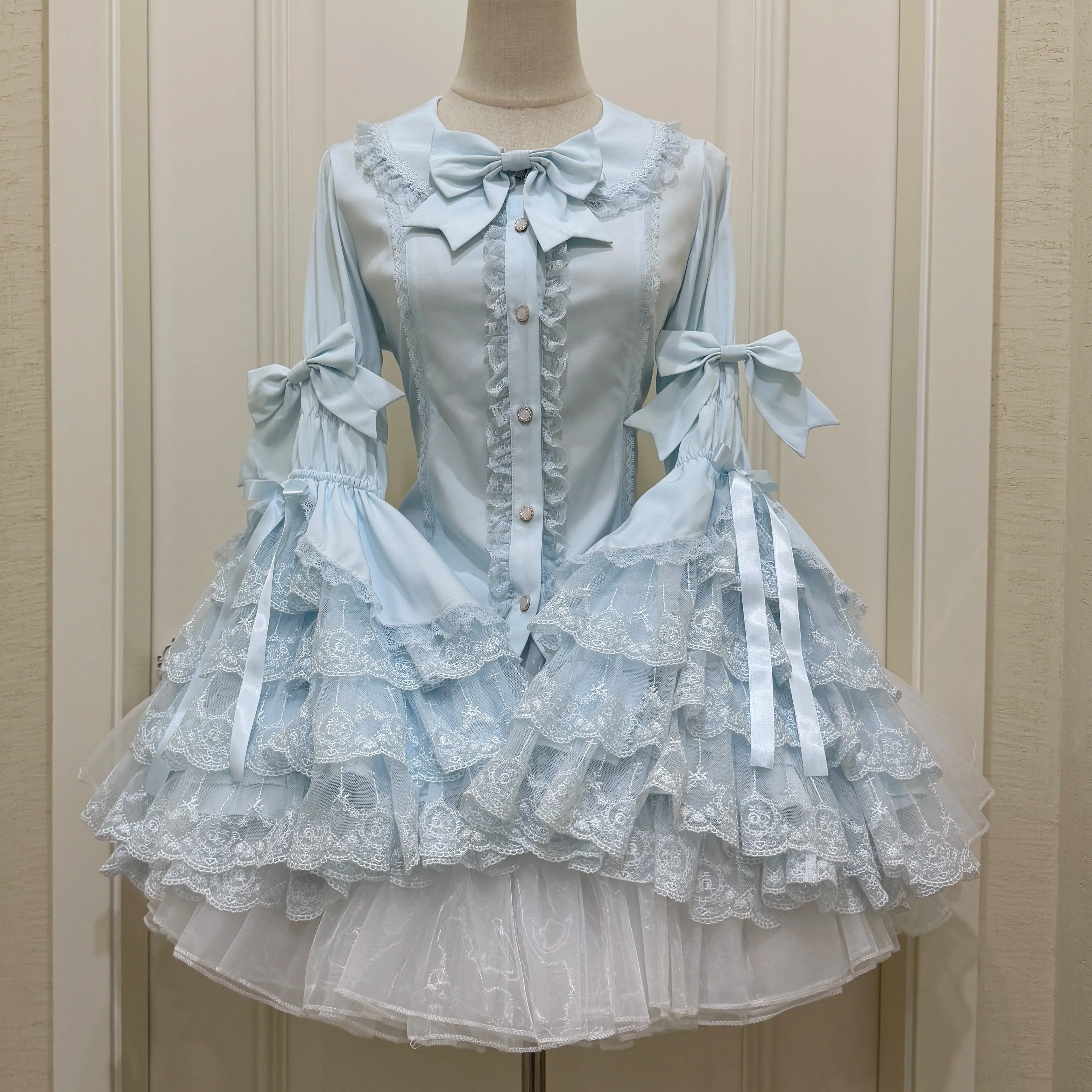 Original Elegant Retro Lolita Inner Shirt Spring Autumn Girls Women's Slim Fit Lace Long Ji Sleeve Female Heavy Industry Blouses