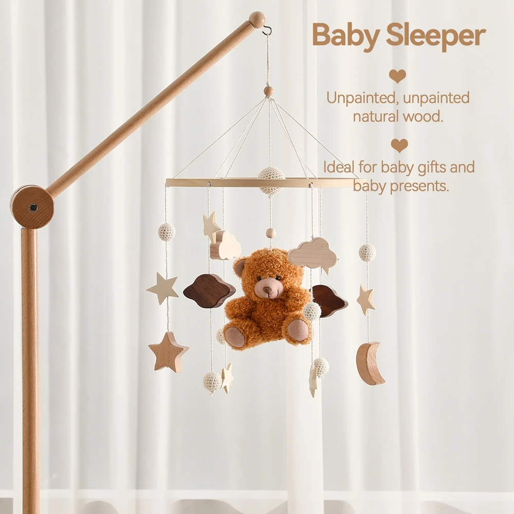 Berceau de bébé Mobile hochet en bois jouet cloche de lit Mobile suspendu velours ours en peluche poupée jouet nouveau-né boîte à musique berceau support Mobile cadeau