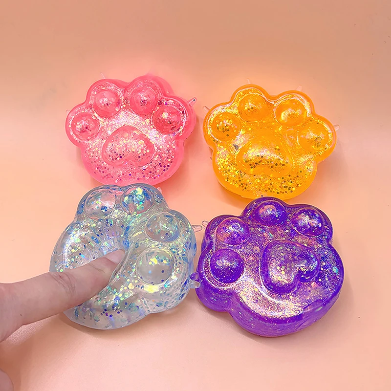 1Pcs Kids Anti-stress Soft TPR Slow Rebound Sequins Pinch Toy Stress Relief Elastic Squeezing Colored Cat Paw Decompression Toys