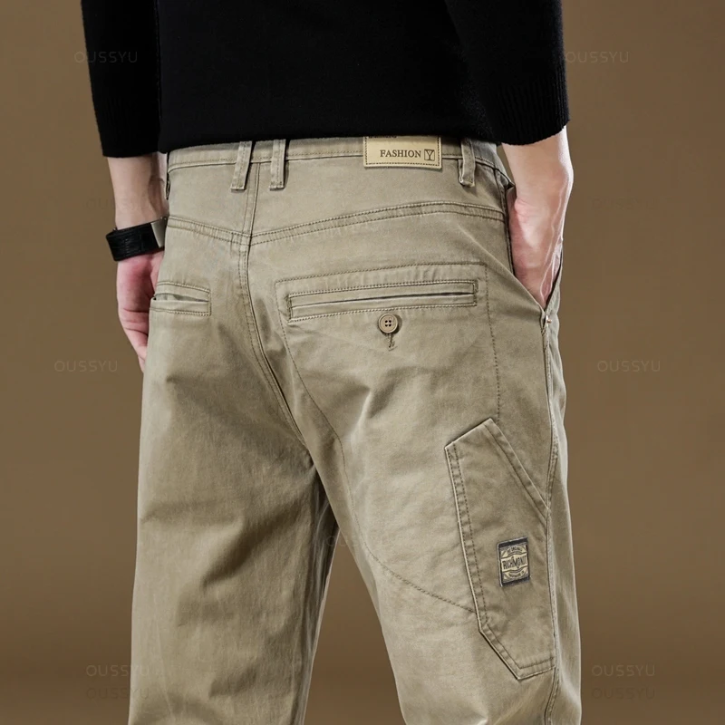 OUSSYU Brand Clothing 2024 New Men\'s Cargo Pants 97%Cotton Solid Color Work Wear Casual Pant Wide Korean Jogger Trousers Male