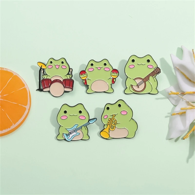 Playful Frogs Music Band Enamel Badges Quirky Animal Musician Enamel Brooch Pin Set Fun Frogs Lapel Badges For All Ages