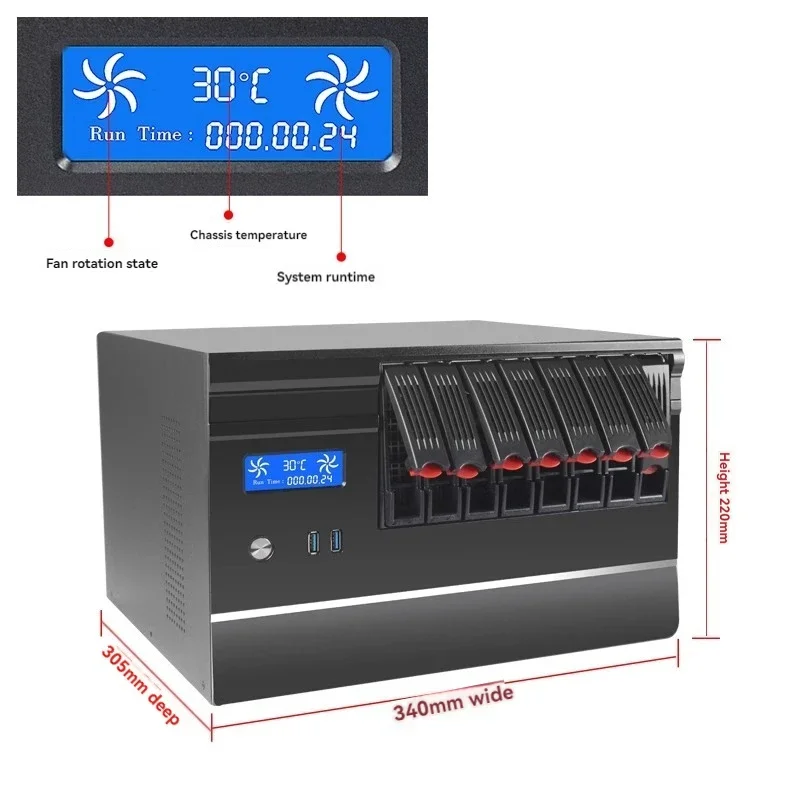 

220v Electric Chassis Temperature Control Screen 8 Hot-swappable 3.0USB Multi-disk Full Height Graphics Card Group Hui Home Stor