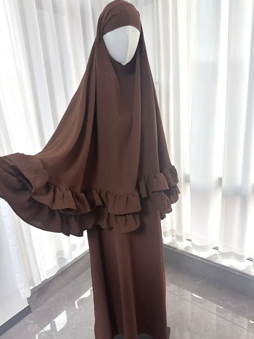 

Khimar Abaya Set Eid Djellaba 2 Piece Hijab Scarf Prayer Garment Islam Jalabiya for Women Ramadan Muslim Hijab Dress Kaftan Robe