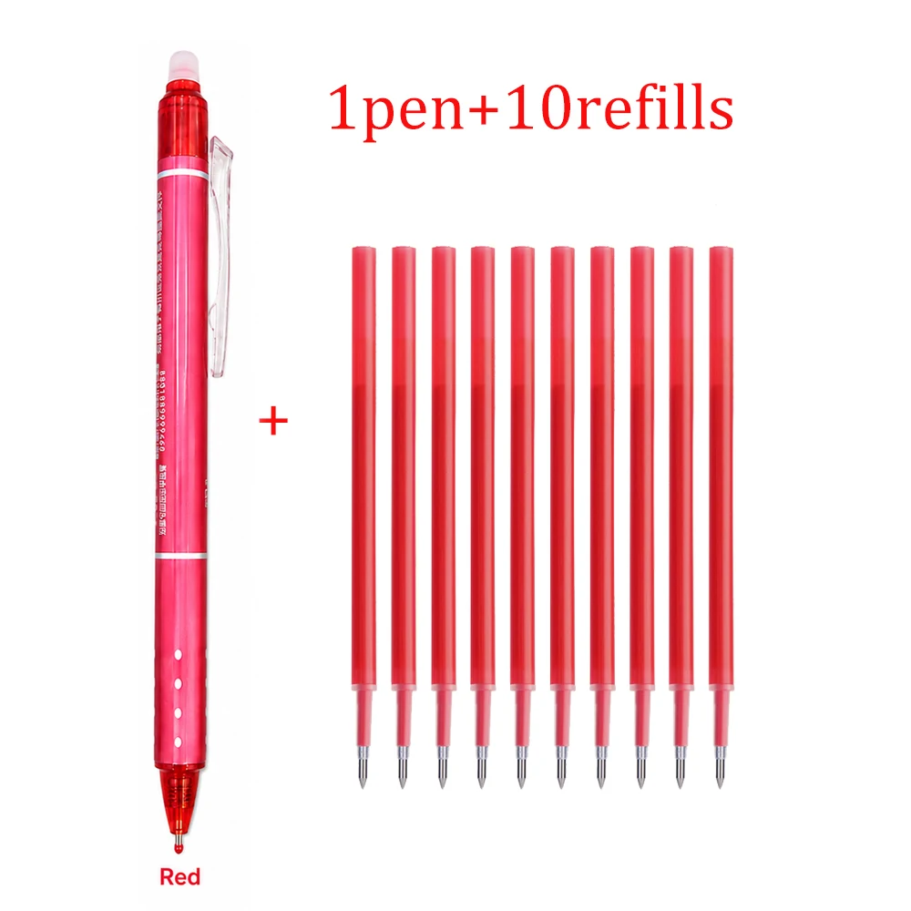 0,5 mm intrekbare, uitwisbare gelpen met 10 navulpatronen, afwasbare handgreep, geschikt voor school, kantoor en als schrijfgerei.