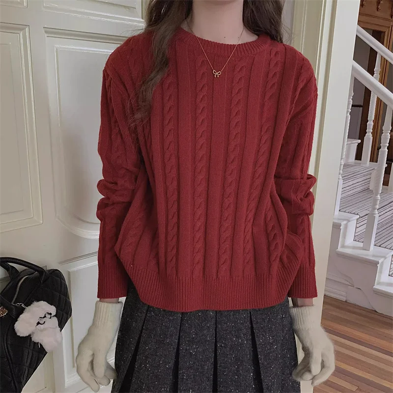 

Женский осенне-зимний вязаный свитер с защитой от скатывания, длинный свек, круглый Ne, стандартный крой, дизайн «Большой волк», удобная мягкая ткань