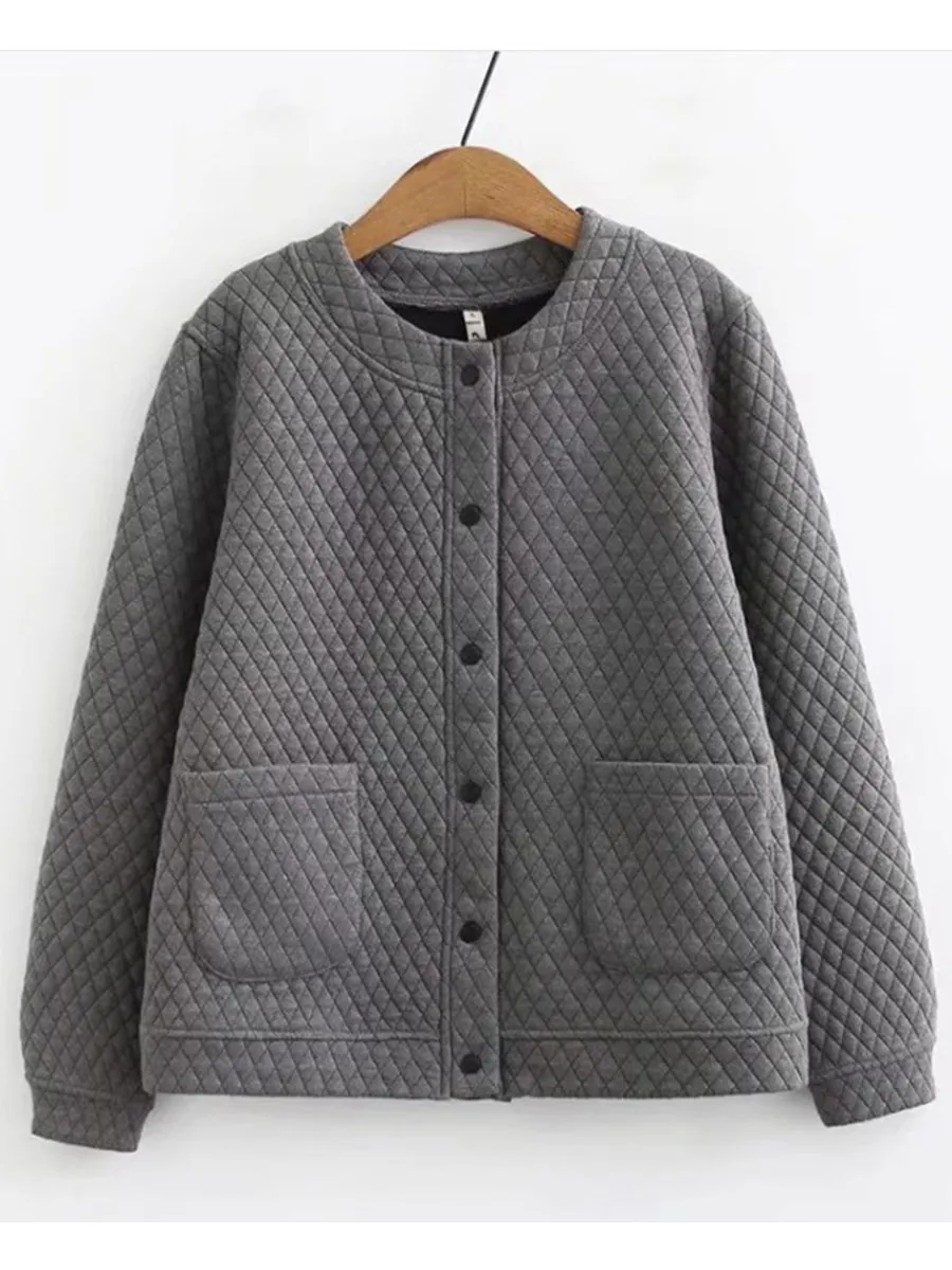Thickened Quilted Short Jacket Commuter Style Loose Fit Diamond Pattern Women's Warm Top Large Size Cotton Lined Winter Coat