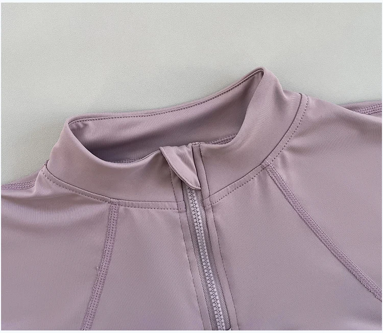 Outdoor-Laufshirt für Damen, Frühling und Herbst, Neuer Yoga-Anzug mit Halbem Reißverschluss, Schlankmachendes Fitness-Trainingsshirt mit Langen Ärmeln für Frauen – Detail 4