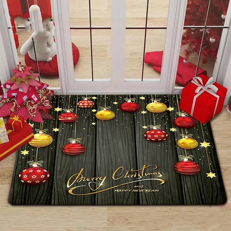 40x60cm Christmas Carpet Home Floor Mat Room Non-Slip Flannel Rug Santa Claus Xmas Snowman Toilet Living Room Sofa Kitchen Decor