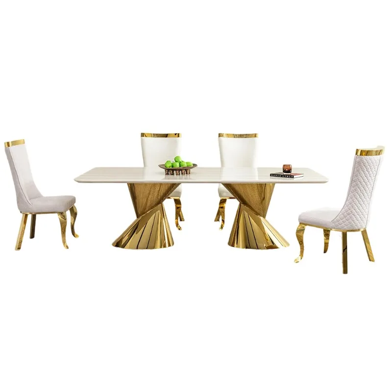 

Light luxury marble luxury restaurant furniture hotel 240cm stainless steel dining table and chair set