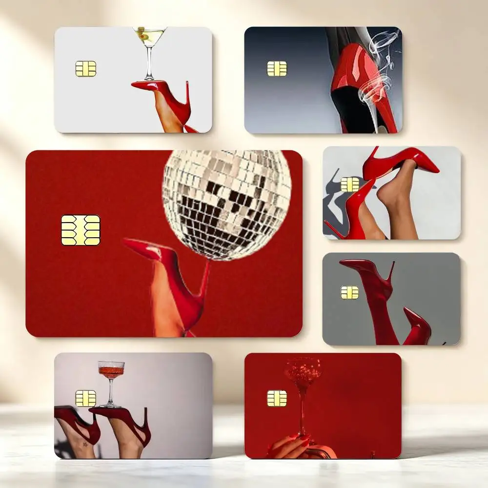 Retro red High-Heeled Shoe Credit Card Stickers Skin For Bank Debit Decorative Protection Scratch-resistant Gift