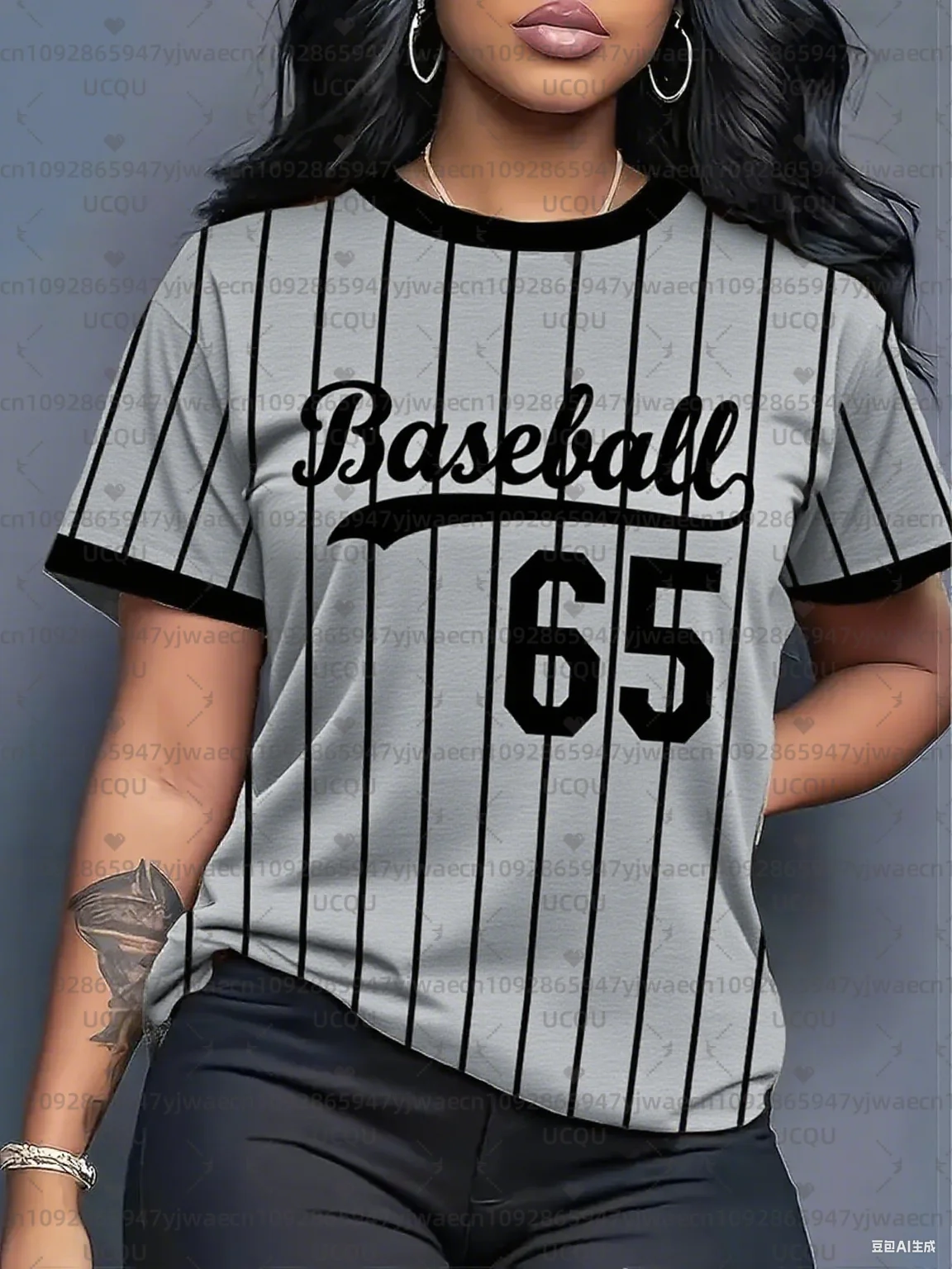 Couple Outfits Baseball Stripe Printed Round Neck Short Sleeve T-Shirt Summer Graphic Tee Jerseys Plus Size Sport T-Shirt Tops