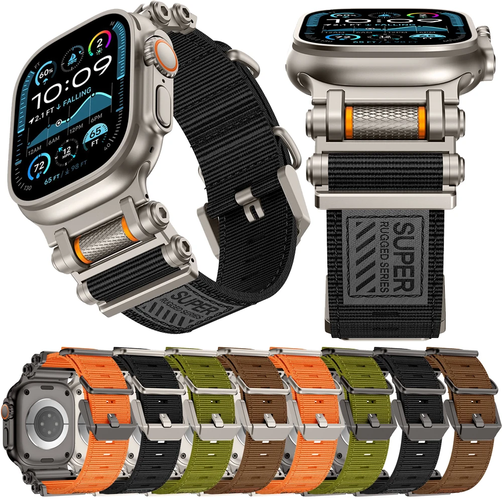 

Nylon Sports Strap for Apple Watch Ultra 2 Band 49/46/45/44/42mm Metal Connector Bracelet for IWatch Series 10 9 8 7 6 5 4 3 SE