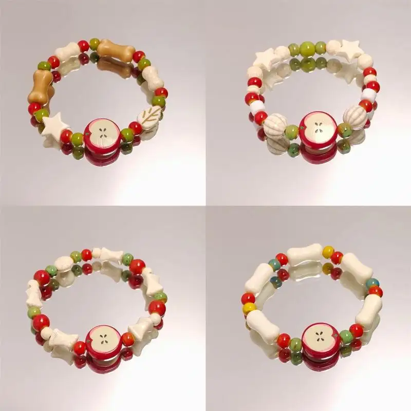 &Retro Apple Bead Bracelet Cute Color Mixed Star Women Bracelet Fashion Design Jewelry Trend Bracelet Accessories Gift