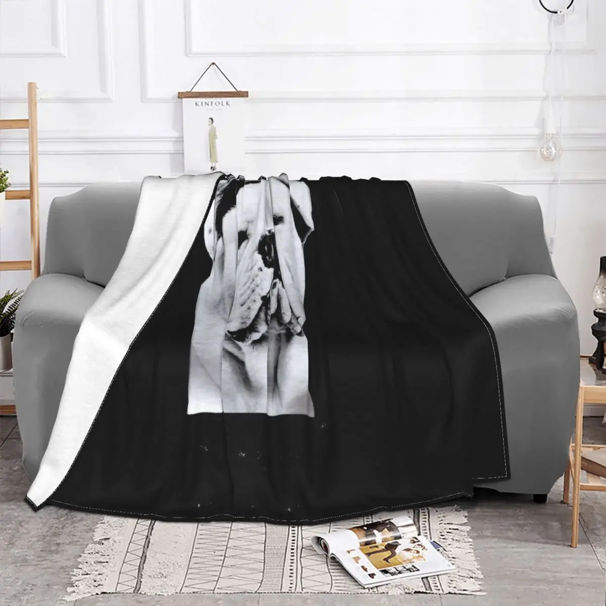 American Bulldog Dog Top Design Mens Womens Kids Baby Sizes Slim Fit Solid Color Farmhouse Fitness Throw Blanket