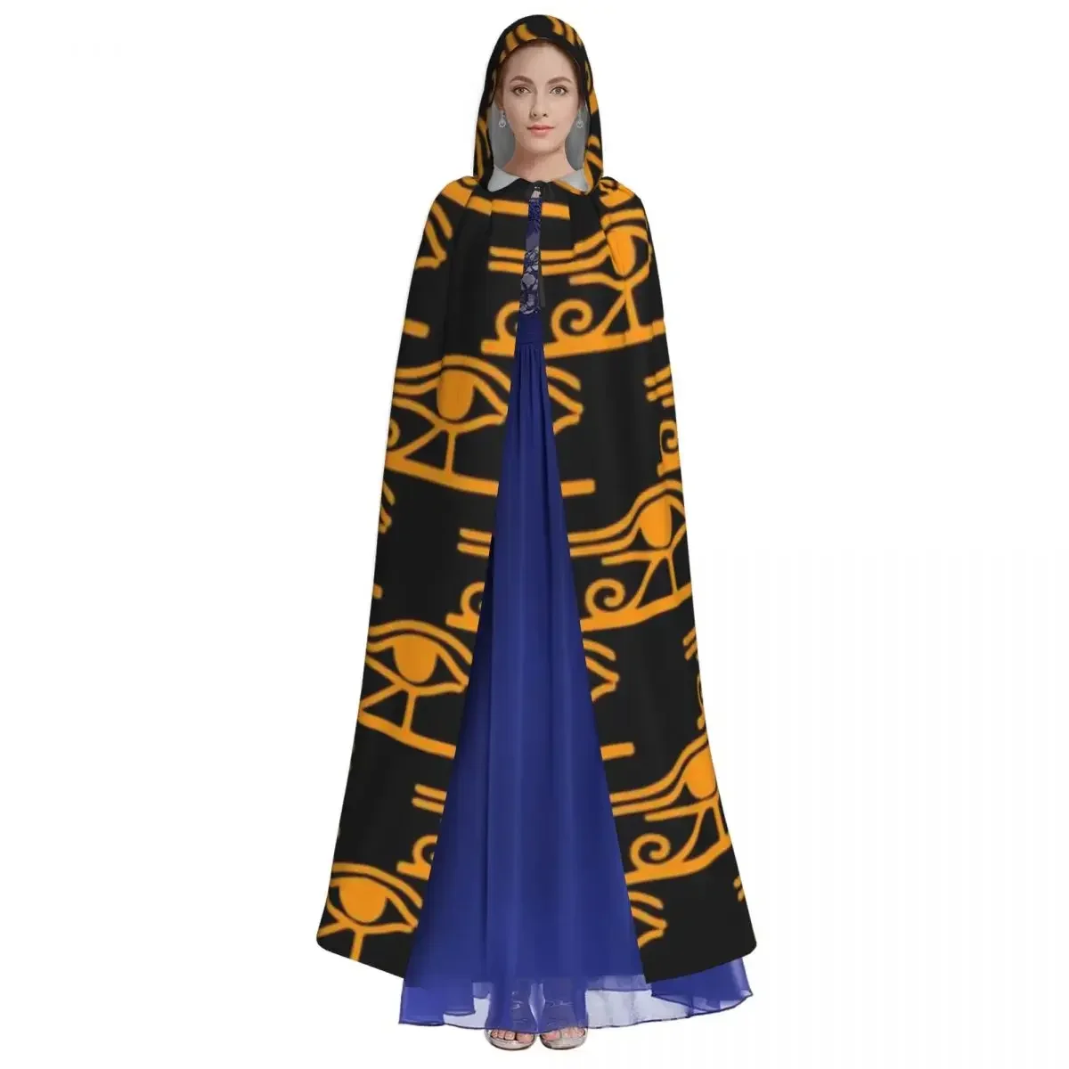 Egyptian Eye Of Horus Hooded Polyester Unisex Witch Cape Costume Accessory