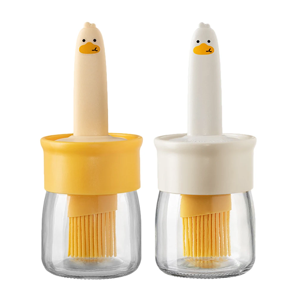 

2pcs Silicone Brush Oil Bottle Cooking Dispenser Yellow White Leak Proof Food Grade Glass Kitchen Gadget Oil Container Storage