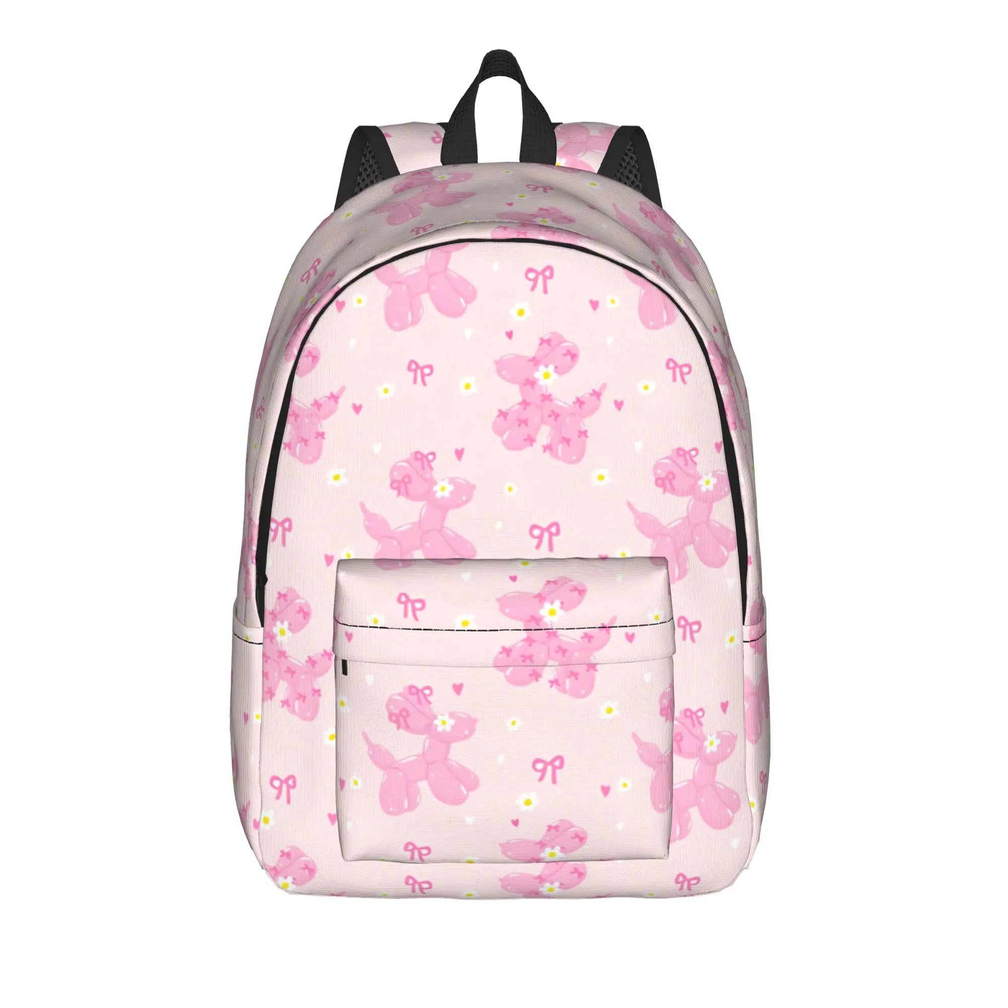Coquette Pink Balloon Dog with ribbon bow Backpack Youth  Breathable Backpacks Polyester Funny School Bags Colorful Rucksack