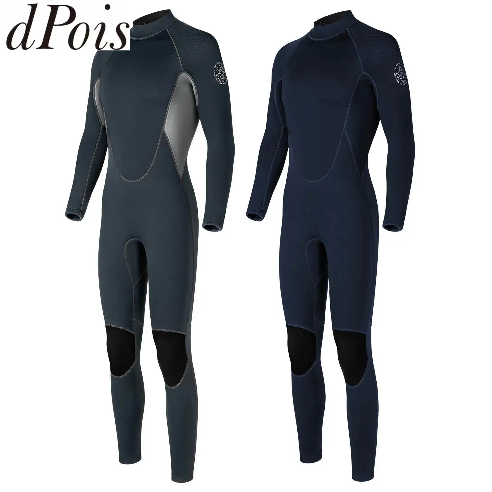 

Men 3mm Neoprene Jumpsuits Long-Sleeved Back Zipper Full-Body Wetsuit for Diving Surfing Snorkeling Kayaking Swimming Rowing