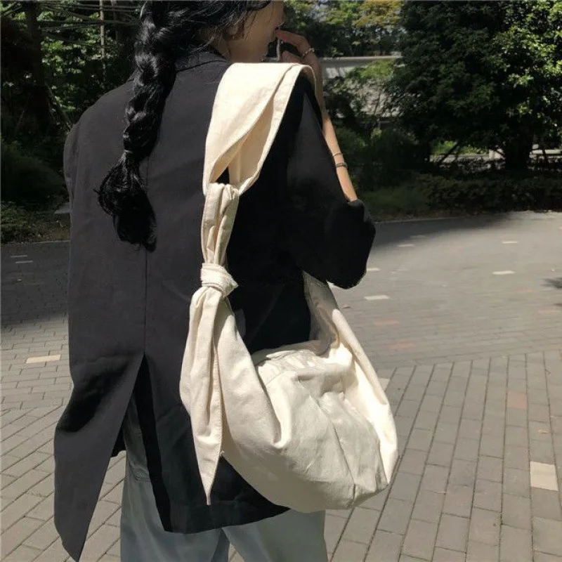 Fashion Canvas Single Shoulder Bag Solid Color Simple Underarm Bag Y2k Hobo Tote Handbag Women