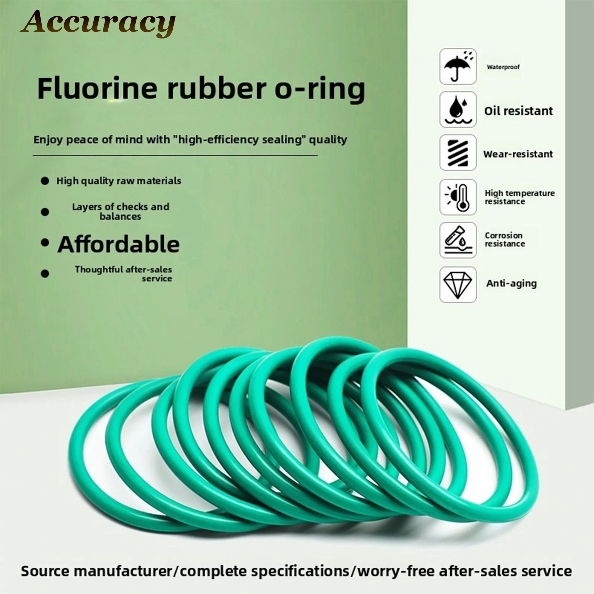 FKM O-ring Green Fluororubber Rubber Sealing Gasket O Ring CS1.5/2.0/2.4/3.1mm Oil Resistant Acid Alkali Resistant O-Ring Kit