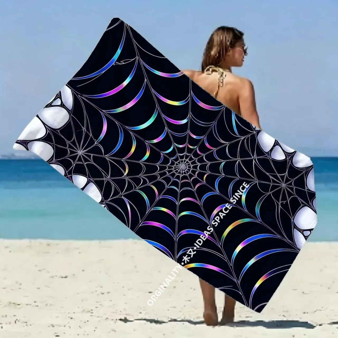 

Holographic Spiderweb Beach Towel Patterned Sunscreen And Windproof Suitable For Swimming Pool Camping Travel