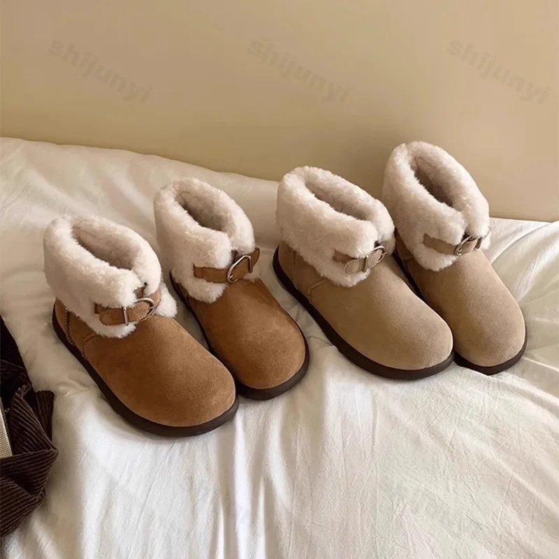 أزياء المرأة أحذية بوت قصيرة الشتاء مشبك حزام أفخم رشاقته عدم الانزلاق أحذية قطنية الراحة تود أكثر من حافة منصة أحذية الثلوج #5