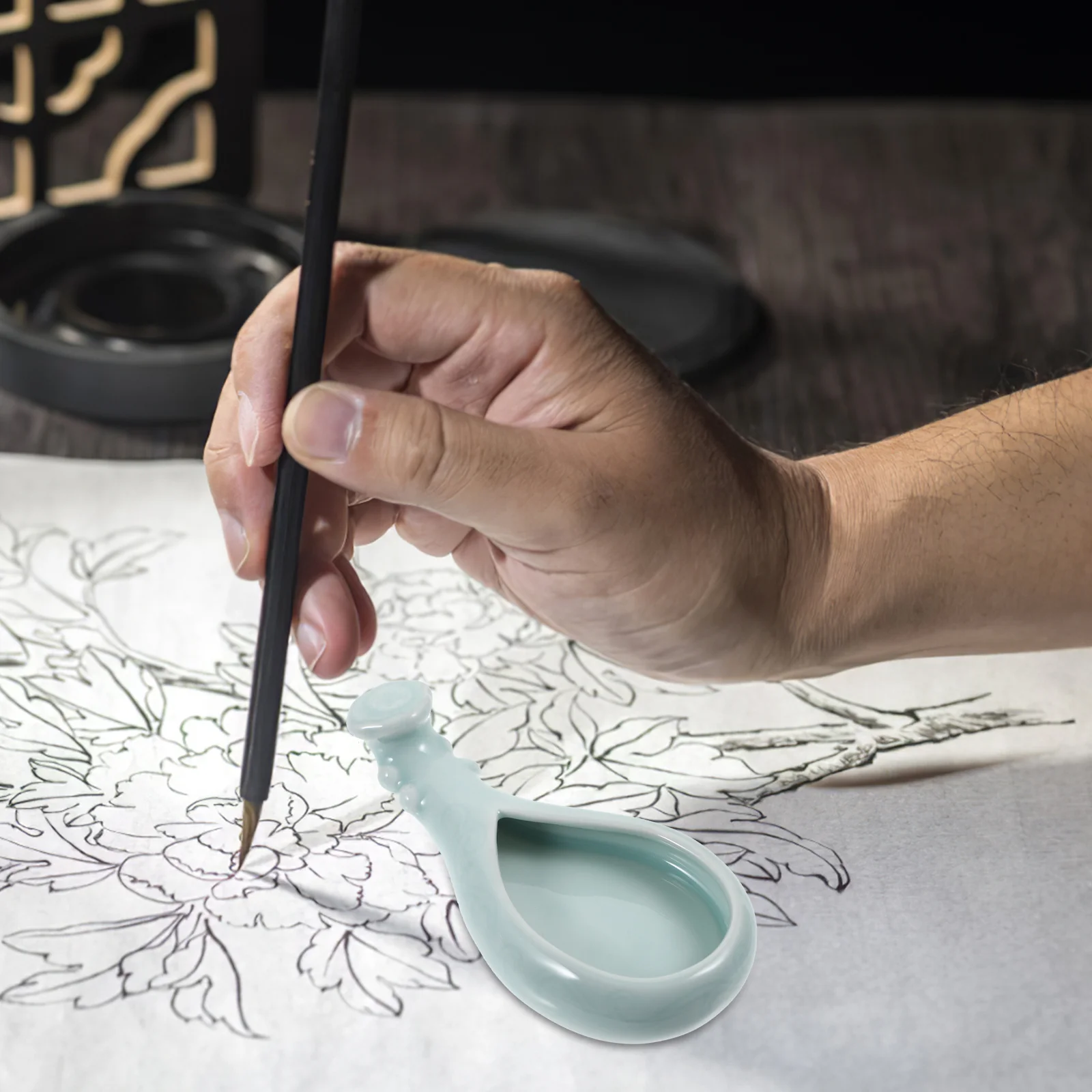 طبق حبر من السيراميك، مستلزمات الخط المحمولة الرائعة وخفيفة الوزن للرسم والكتابة في غرفة الدراسة المزخرفة لسطح المكتب