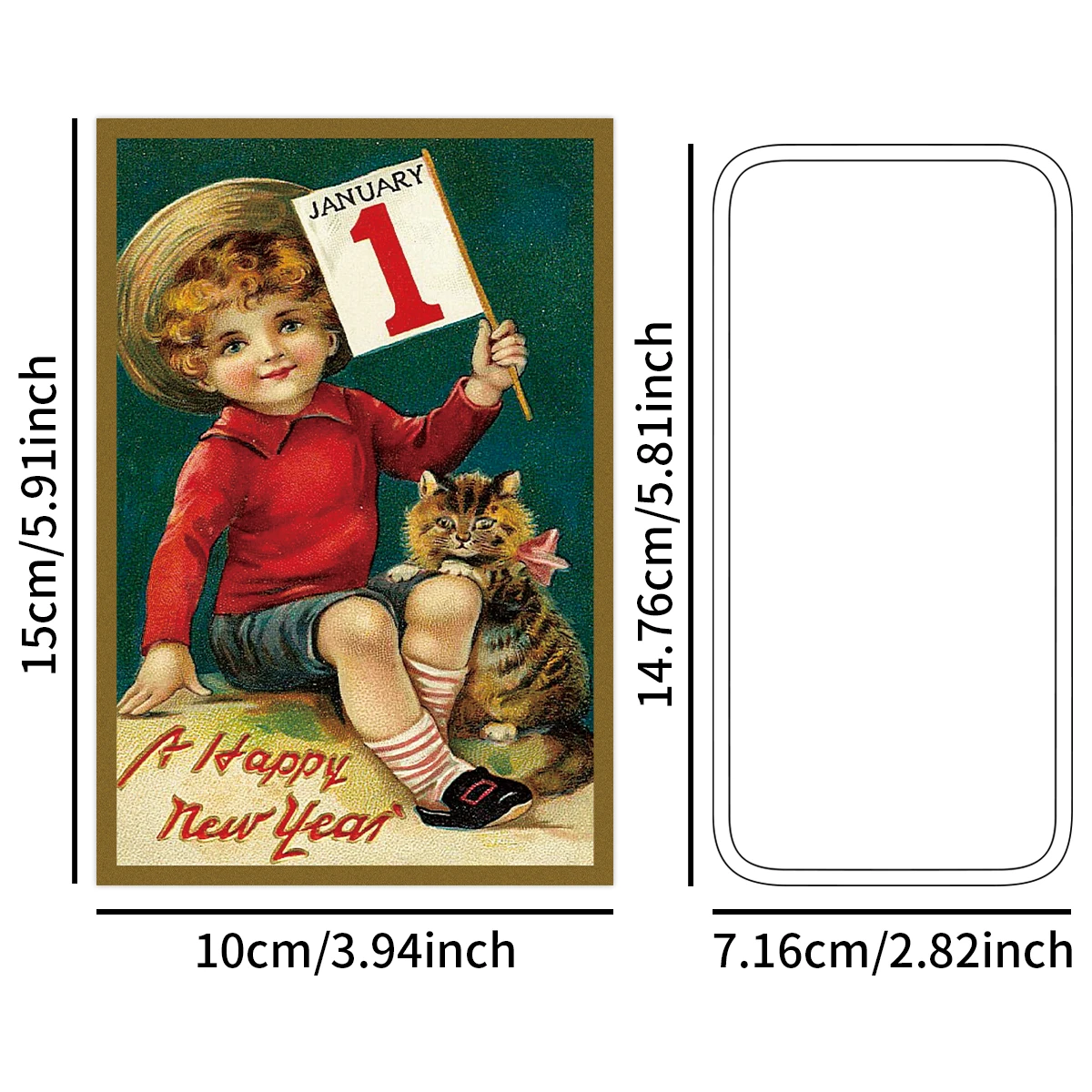 12pc 골동품 새해 복 많이 받으세요 엽서 세트, 아기와 시계가 포함된 빈티지 크리스마스 인사말 카드, 친구와 가족을 위한 휴일 선물