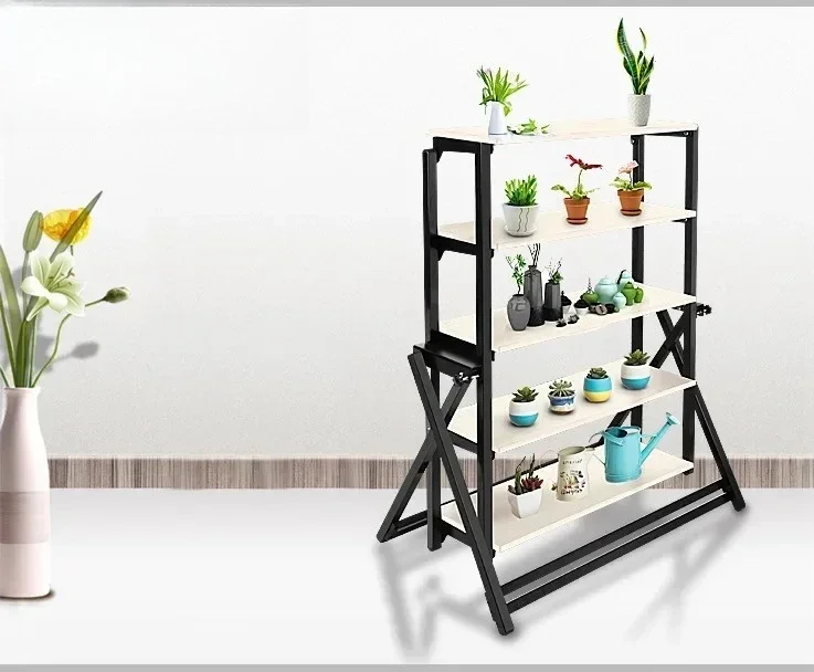 Simple and multi-purpose folding table Douyin same dining table rectangular deformation dining table flower stand movable rack w