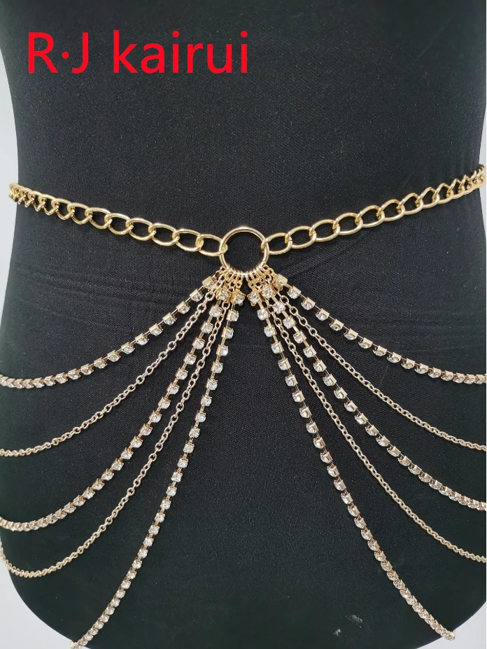 Fashion Style WRB978 Women Gold Color Waist Belly Chains Sexy Rhienstone Waist Belly Chains Jewelry 2 Colors