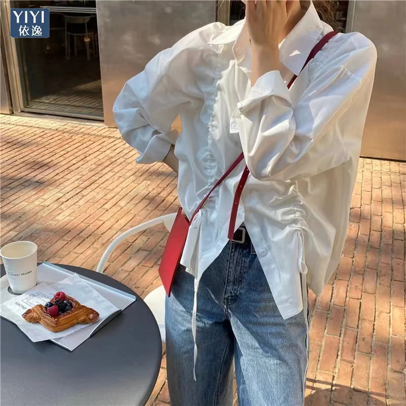 

Long Sleeve Shirts Womens Chiffon Button Down Blouses Loose Fit Retro Casual French Style Feminine Autumn Weekend Comfortable