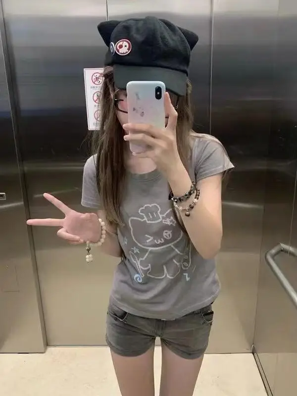 Y2K Sweet Cool Cartoon Swe T-Shirt Damen Sommer Abnehmen Ort Sle Faion Top Quali Material Freizeitkleidung