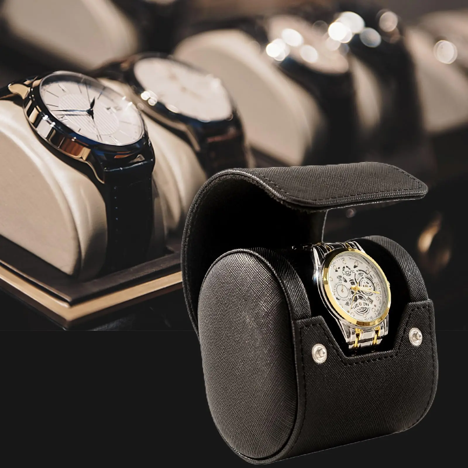 

Single Classic Leather Watch Case Watch Organizer for Storage And Display. Great Gift for Men Traveling, Handmade by Artisans