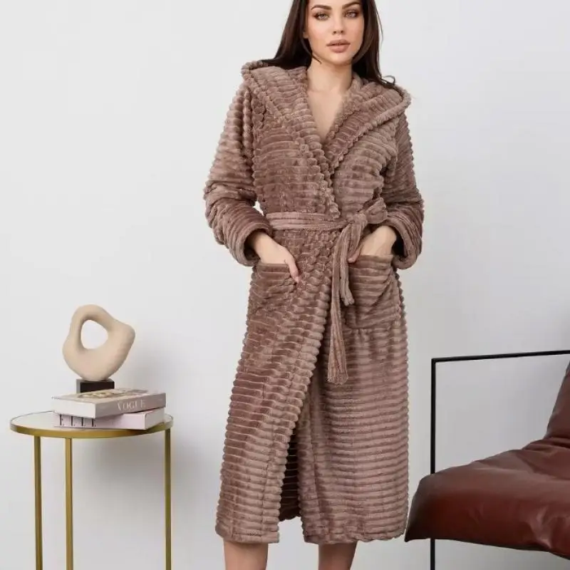 

Warm Flannel Robe Women Long Sleeve Kimono Gown Thicken Sleepwear Nightwear Lady Shower Bathrobe Intimate Lingerie Loungewear
