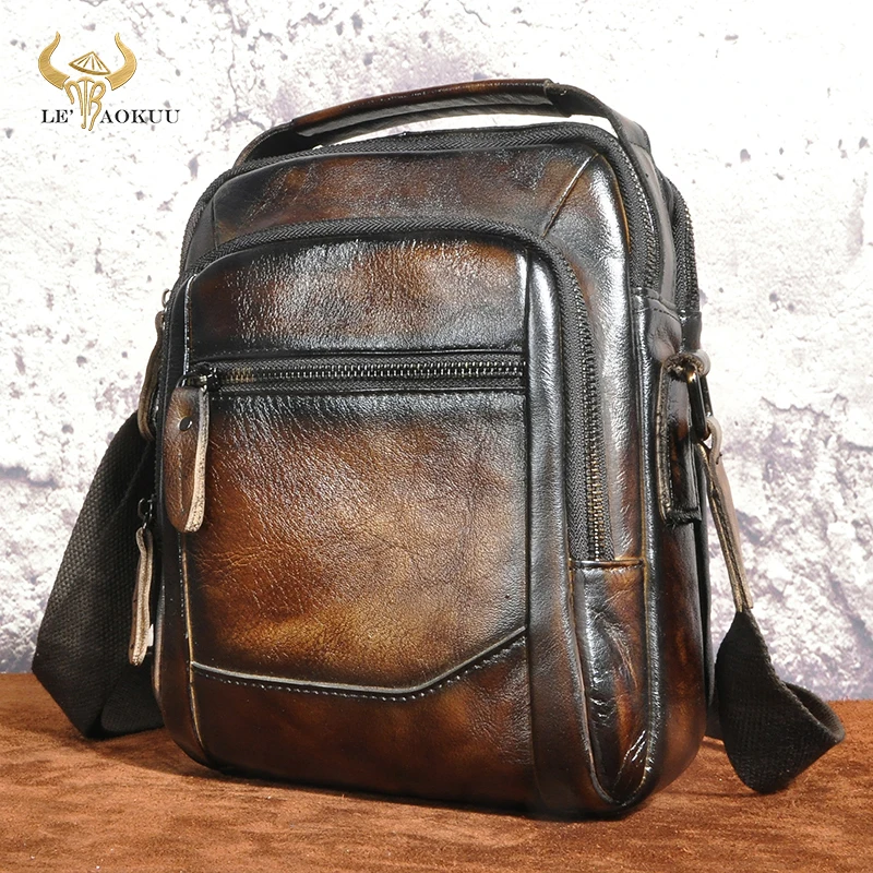 

2022 Real Original Leather Travel Tote Messenger Bag Design Satchel Cross-body One Shoulder Bag 8" Tablet Case For Men Male 136