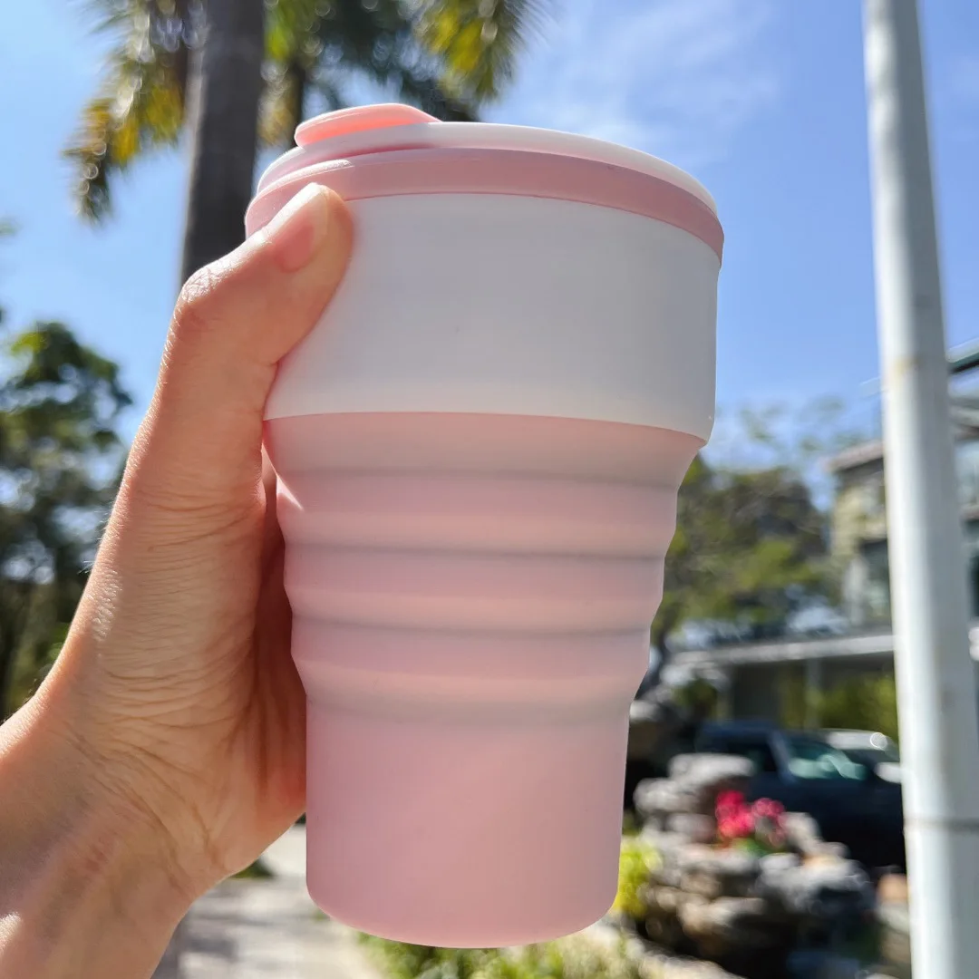 Compressible Pocket Silicone Travel Mug, Portable Foldable American Coffee Cup for Outdoor Travel Carry-on