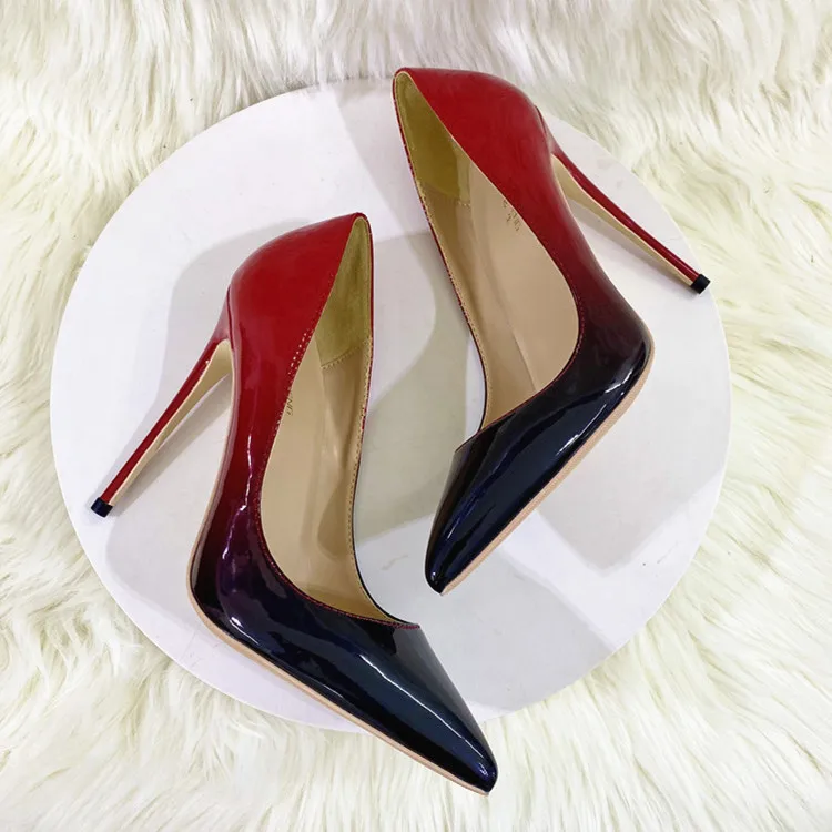 

New Gradient Color Pointe High Heels Korean Style Sexy Thin Heels Patent Leather Shallow Single Shoes Summer Rubber Sole Shoes