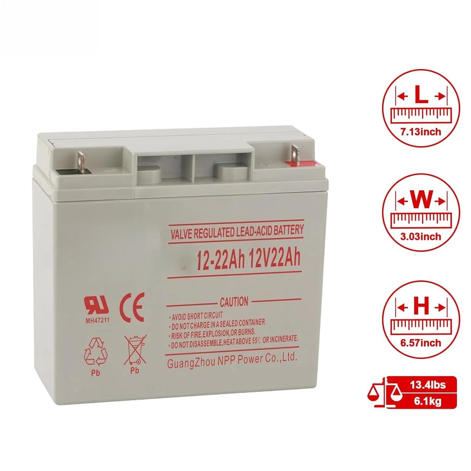 

Перезаряжаемая герметичная свинцово-кислотная аккумуляторная батарея 12В 22Ач для Cobalt X16, инвалидных колясок, на заказ