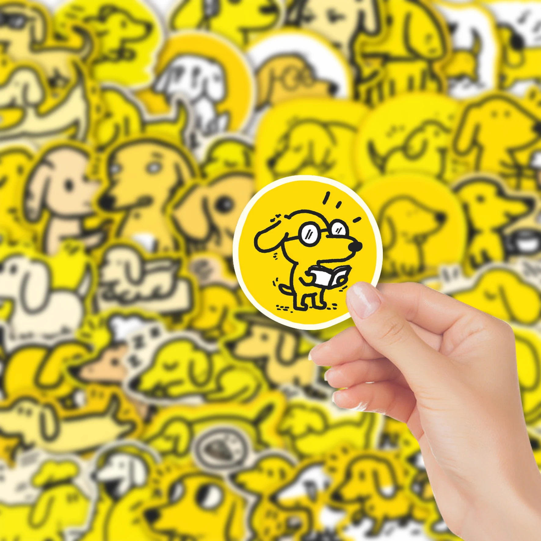 50pcs Bright Yellow Doodle Dog Healing Stickers Pack Whimsical Puppy Vinyl Decals for Laptop Water Bottle Pet & Art Gift
