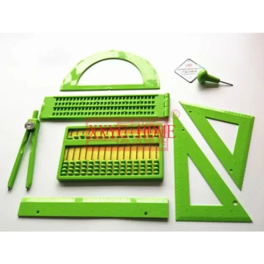 Aids Braille Learning Entertainment Set Ruler Compasses Protractor Triangular Plate Ruler Writing Board Poker