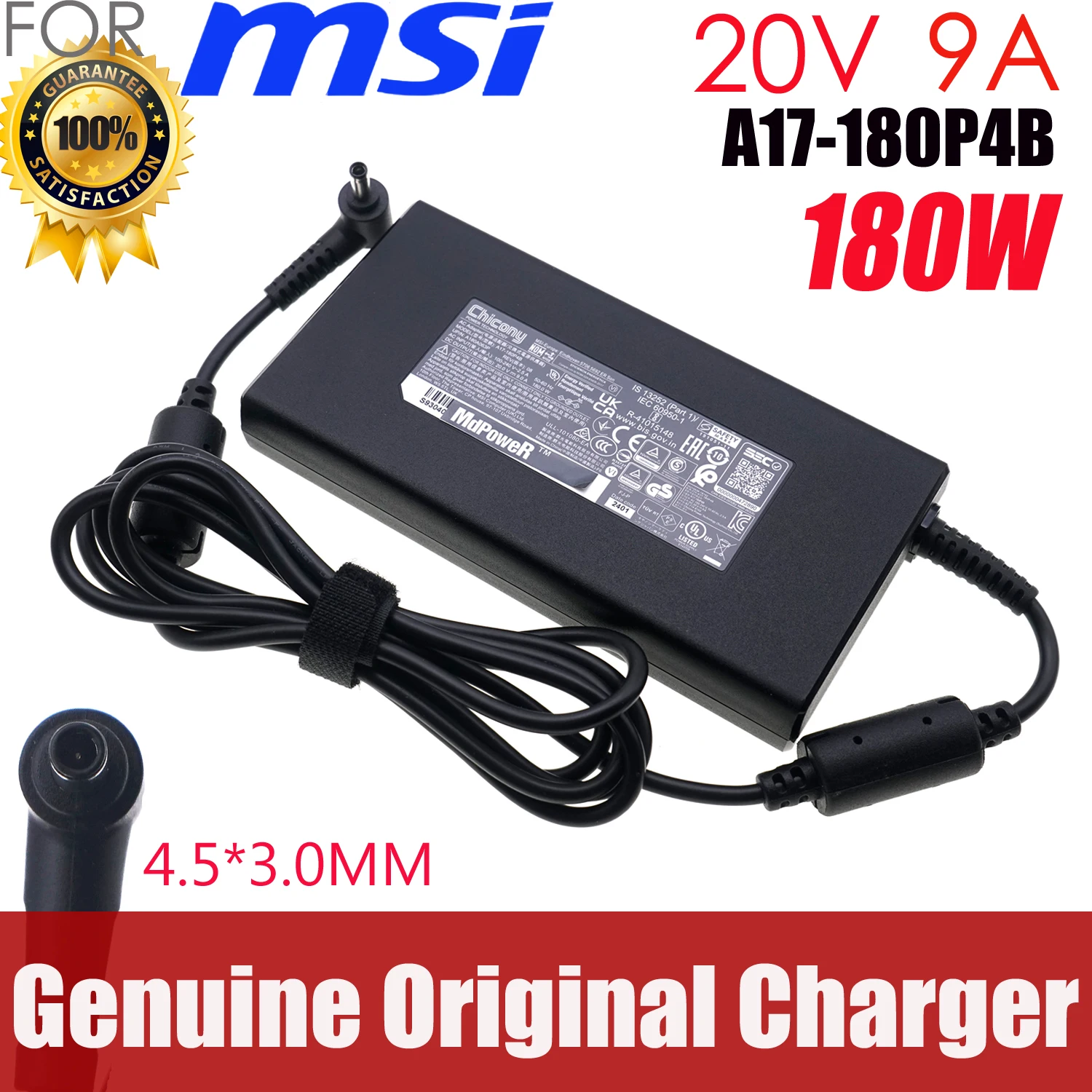 

Original Chicony A17-180P4B A180A063P 20V 9A 180W Power Supply Laptop Charger AC Adapter 4.5x3.0mm THUNDEROBOT 911X Wild