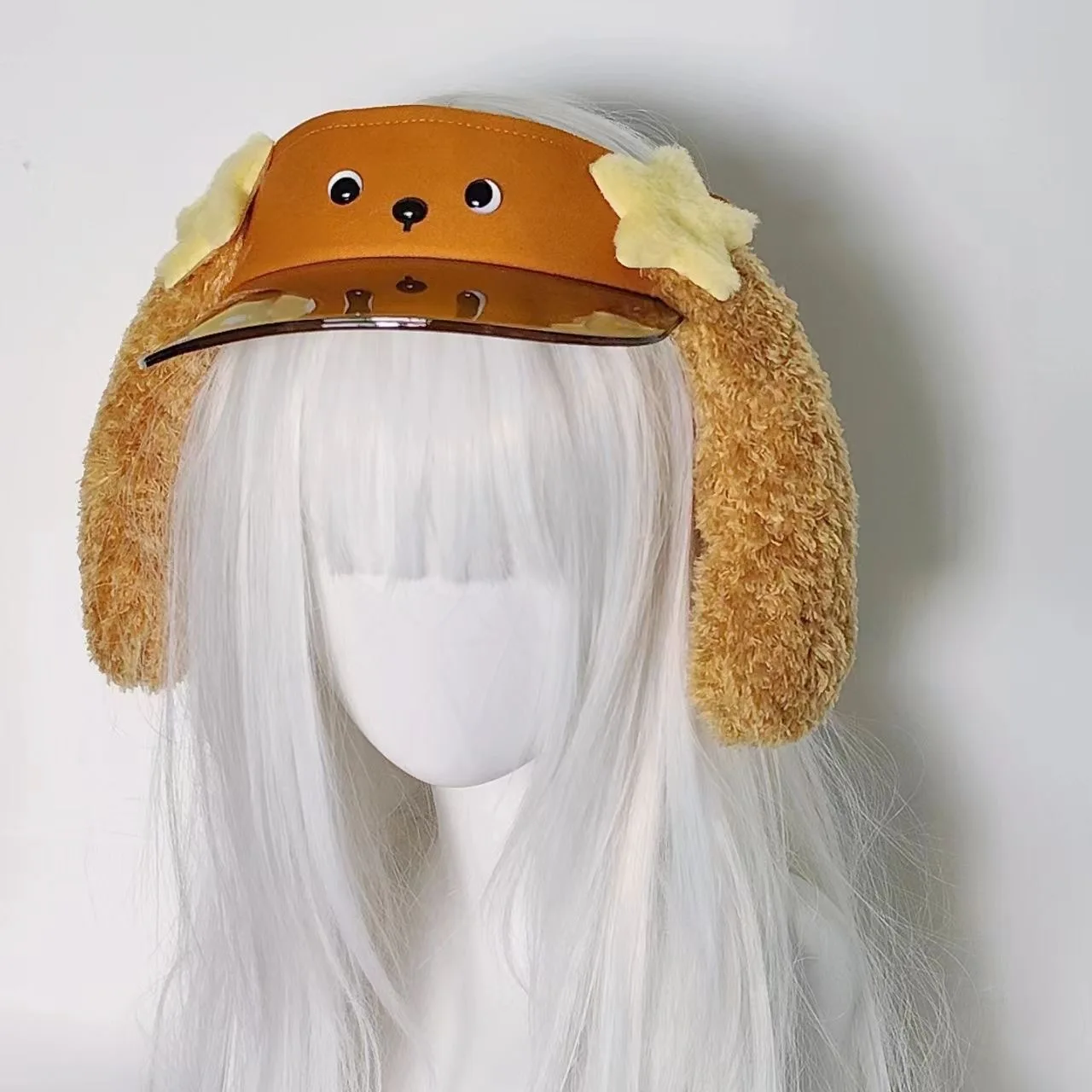 Lolita japonais Y2K peluche chien oreille jaune mignon soleil en plastique visière chapeaux Kawaii dessin animé conception extérieure casquettes femmes PVC parasol chapeau